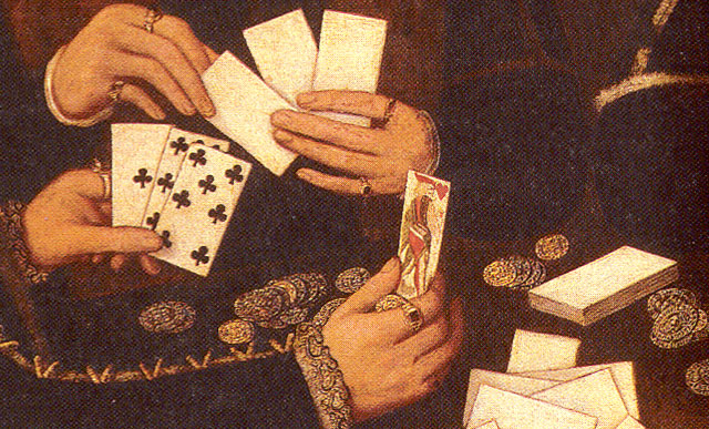 card, hands and chips